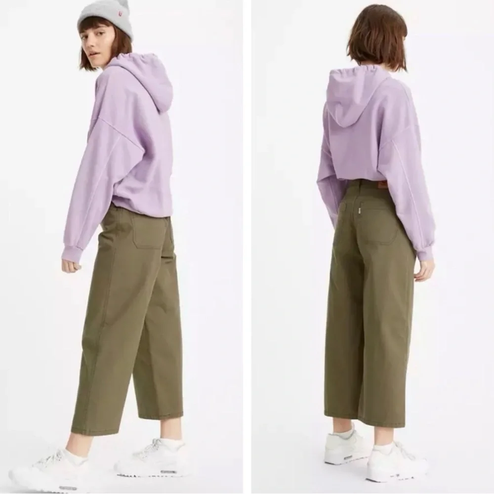 Levi's Mile High Cropped Wide Leg Jeans Olive Green Size‎ 25